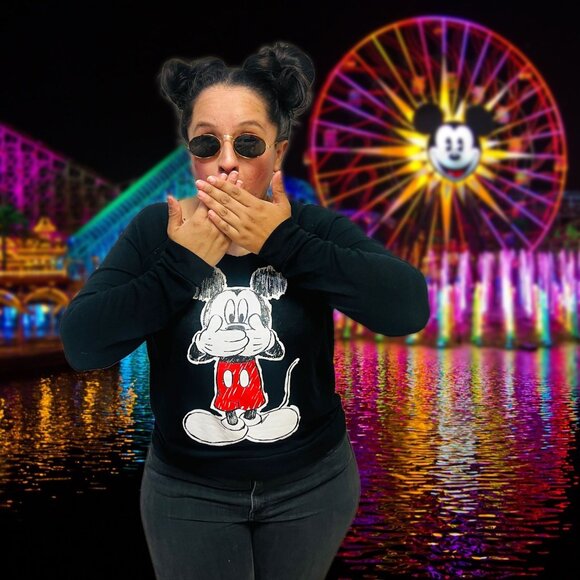 Disney Mickey Mouse Funny Graphic Sweatshirt Top Crewneck Long Sleeve Pullover - Picture 1 of 12